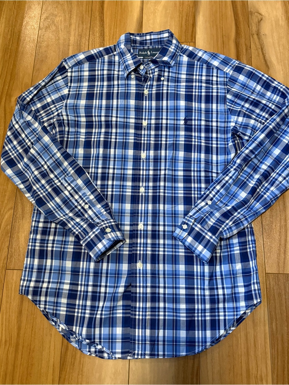 Ralph Lauren Mens Shirt Size Medium Classic Fit Blue Label Plaid Preppy